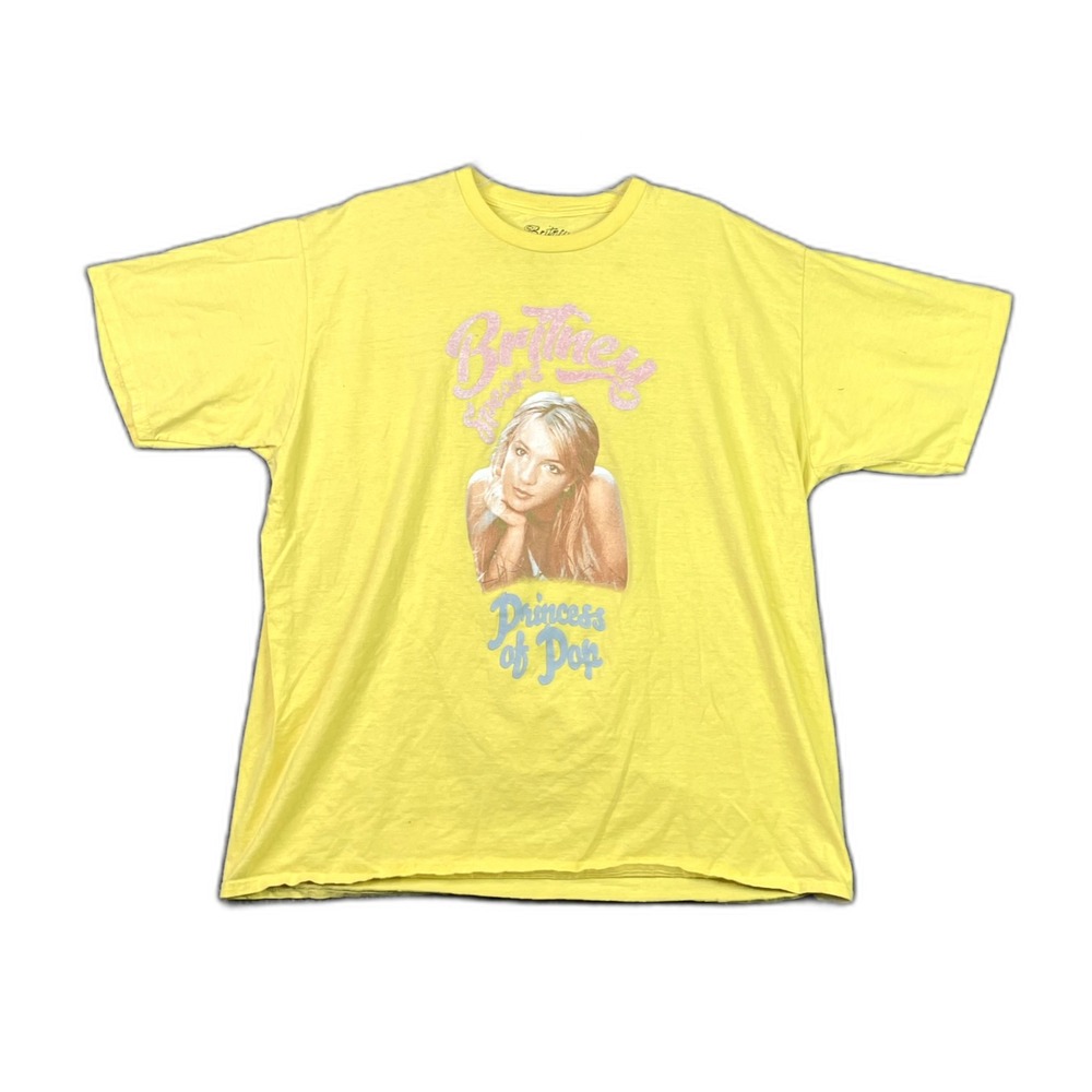 Britney Spears Princess Of Pop T Shirt Men 2XL Yellow Crew Neck Minimalist Skate